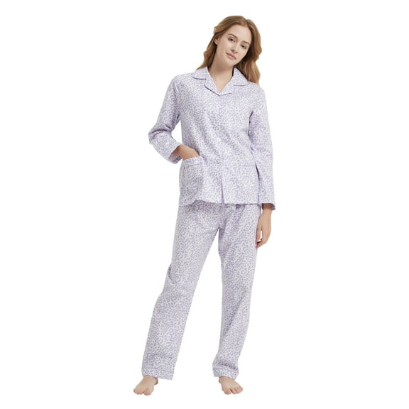 GLOBAL Women 100% Cotton Pajama Set Long Sleeve Pjs Button Down Comfy Nightwear