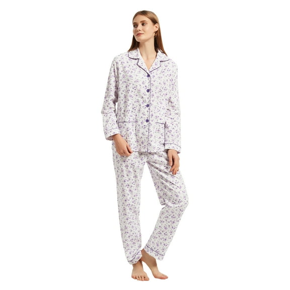 GLOBAL Women 100% Cotton Pajama Set Long Sleeve Pjs Button Down Comfy Nightwear