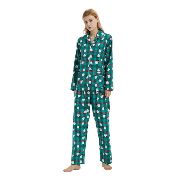 GLOBAL Women 100% Cotton Pajama Set Long Sleeve Pjs Button Down Comfy Nightwear