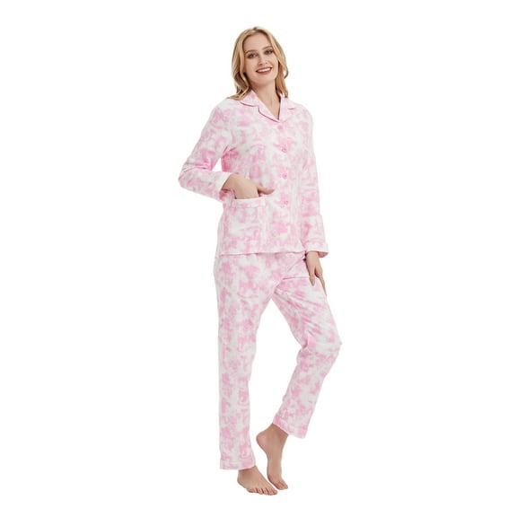 GLOBAL Women 100% Cotton Pajama Set Long Sleeve Pjs Button Down Comfy Nightwear
