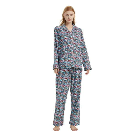 GLOBAL Women 100% Cotton Pajama Set Long Sleeve Pjs Button Down Comfy Nightwear