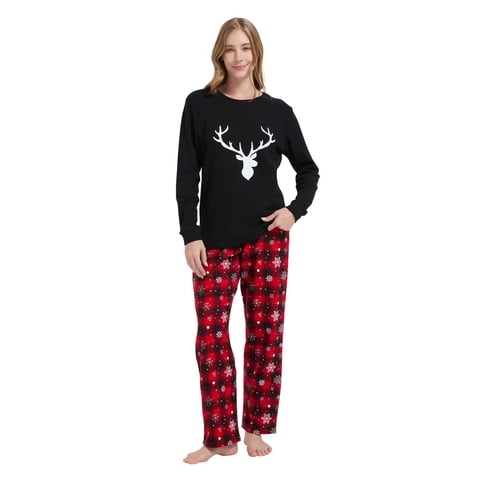 Christmas Pajamas for Women Cotton Knit Top Flannel Pants Sleepwear Matching Pajamas for Family, Size S-3XL