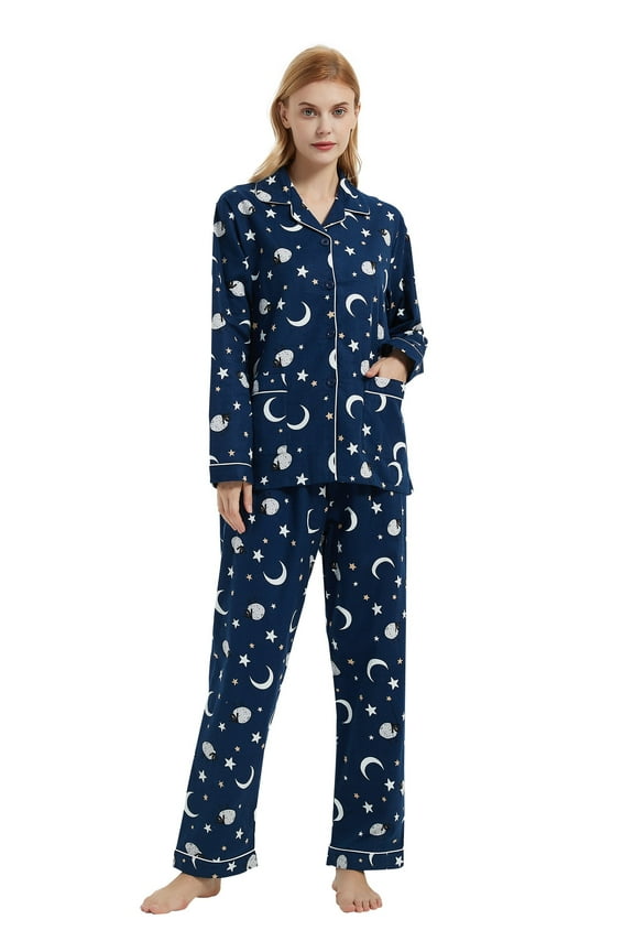 Womens Flannel Cotton Pajama Set Long PJs Flannel Loungewear Sleepwear,Size S-3XL