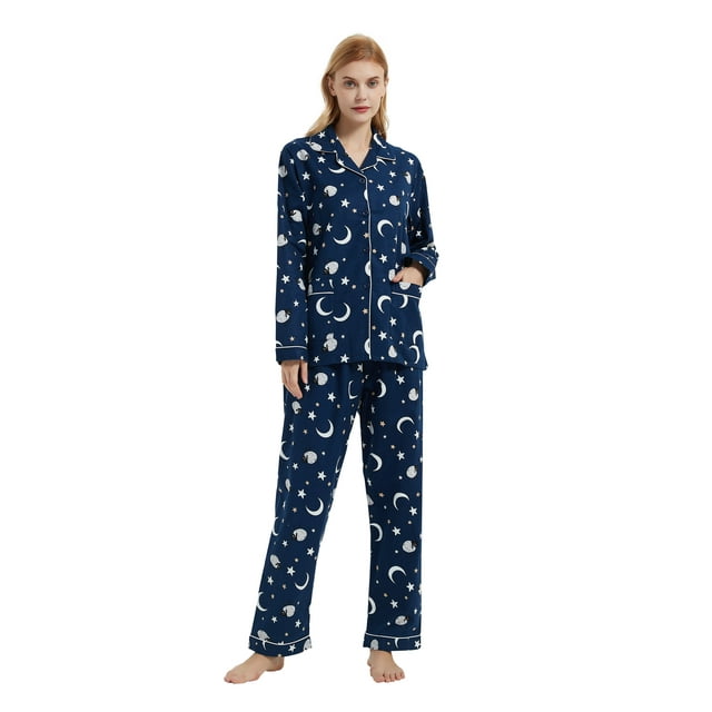 GLOBAL Womens Flannel Cotton Pajama Set Long PJs Flannel Loungewear Sleepwear,Size S-3XL