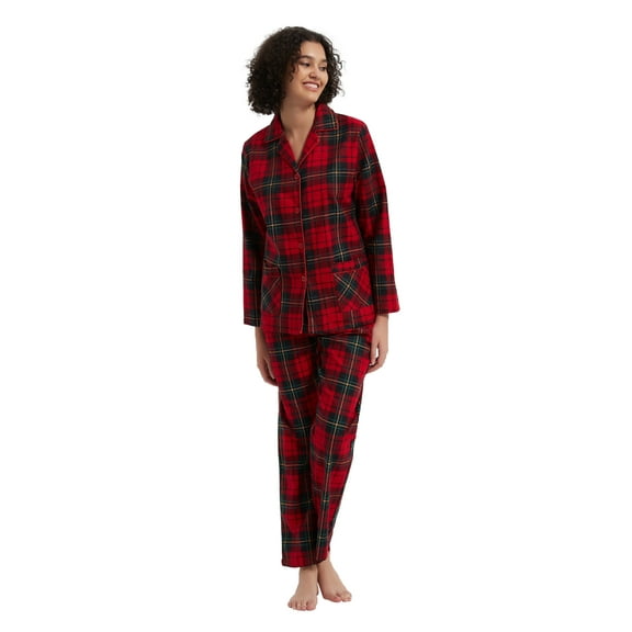 GLOBAL Women’s Flannel Pajama Set 100% Cotton Comfy PJs for Women Long Sleeve Button Front 2-Piece Warm and Cozy Sleepwear,Size S-3XL