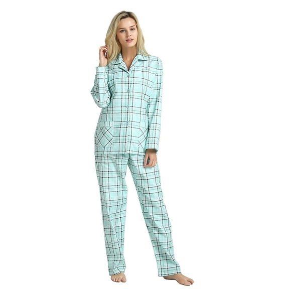GLOBAL Women’s Flannel Pajama Set 100% Cotton Comfy PJs for Women Long Sleeve Button Front 2-Piece Warm and Cozy Sleepwear,Size S-3XL