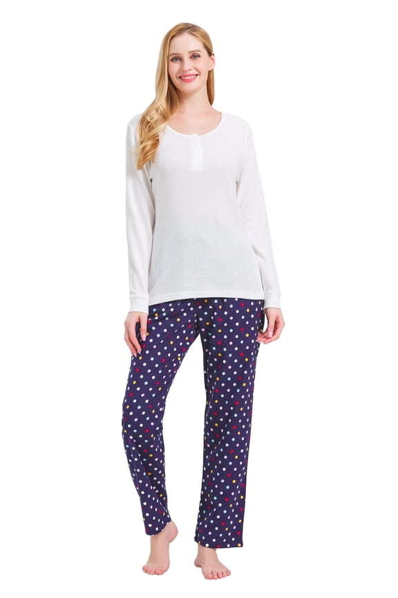 Women's Flannel Pajama Sets Knit Top Flannel Pants Sleepwear Long-Sleeve Top & Bottom, Size S-3XL