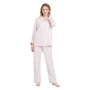 GLOBAL Womens Flannel Pajamas Set 100% Cotton PJs for Women Loungewear Long Sleeve Button Drawstring Waist Warm Sleepwear Lovely Pink Flower M