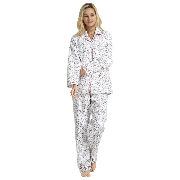 GLOBAL Women's Flannel Pajamas Set 100% Cotton PJs for Women Loungewear Long Sleeve Button Drawstring Waist Warm Sleepwear Pink Flower S