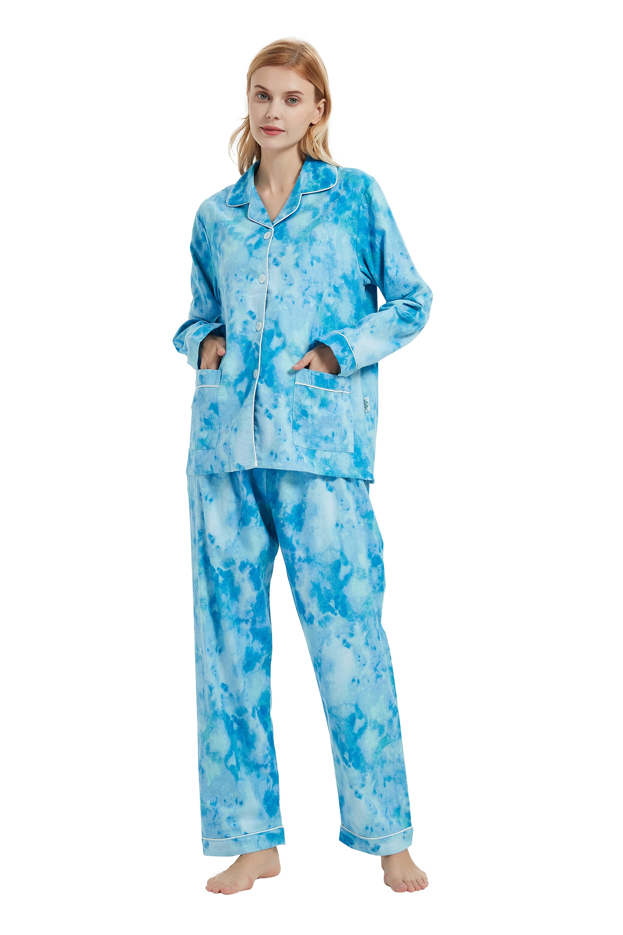 GLOBAL Women’s Flannel Pajamas Set - 100% Cotton, Long Sleeve, Button-Down, Drawstring Waist - View #5
