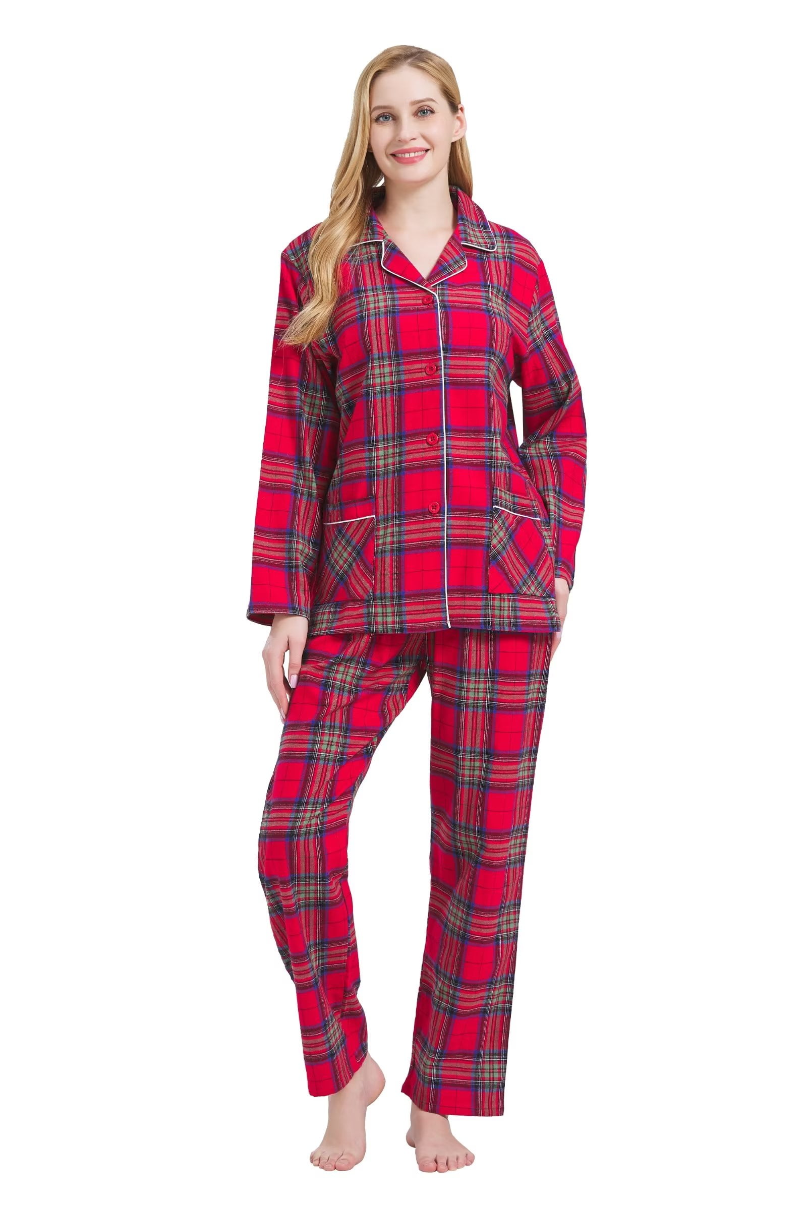 GLOBAL Women's Flannel Yarn Pajama Sets 100 Cotton Sleepwear, Size S