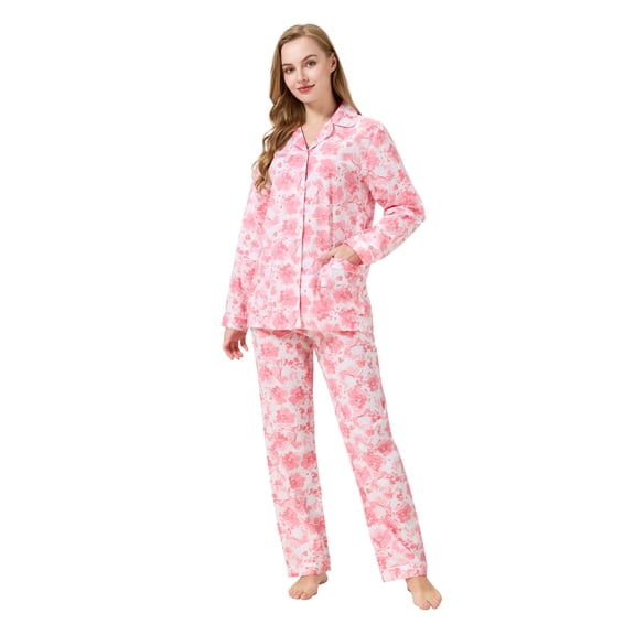 Amaxer Women's Pure Cotton Long Sleeve Notch Collar Pajama Set - Breathable Lightweight Sleepwear , Soft Loungewear for Spring and Summer & Comfort