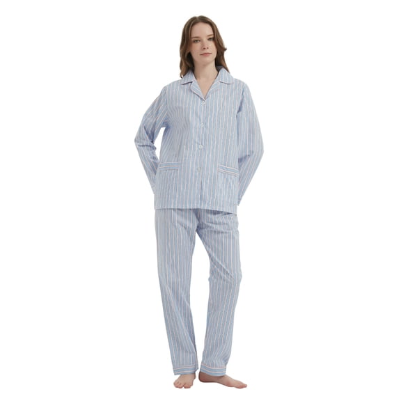GLOBAL Womens 100% Cotton Notch Collar Pajama Set Homewear with Pockets, Spring & Summer, 2-Piece, Sizes S to 3X