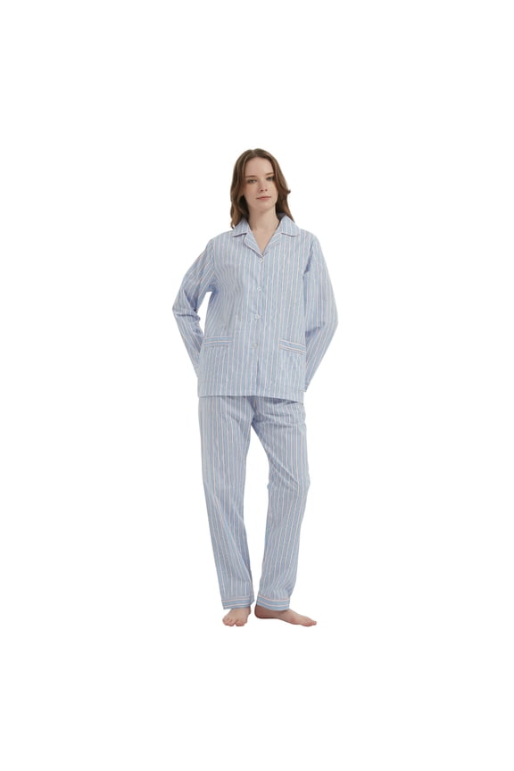 Womens 100% Cotton Notch Collar Pajama Set Homewear with Pockets, Spring & Summer, 2-Piece, Sizes S to 3X