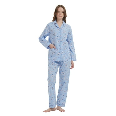 GLOBAL Womens 100% Cotton Notch Collar Pajama Set Homewear with Pockets, Spring & Summer, 2-Piece, Sizes S to 3X