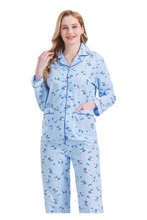 100% Cotton Pajamas for Women Notch Collar Pjs Cozy Button Down Homewear with Pockets, Spring & Summer, 2-Piece, Sizes S to 3X