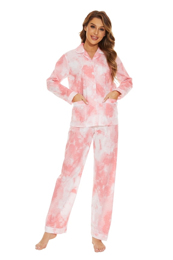 100% Cotton Pajamas for Women Notch Collar Pjs Cozy Button Down Homewear with Pockets, Spring & Summer, 2-Piece, Sizes S to 3X