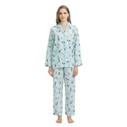 GLOBAL Womens 100% Cotton Notch Collar Pajama Set Homewear with Pockets, Spring & Summer, 2-Piece, Sizes S to 3XL