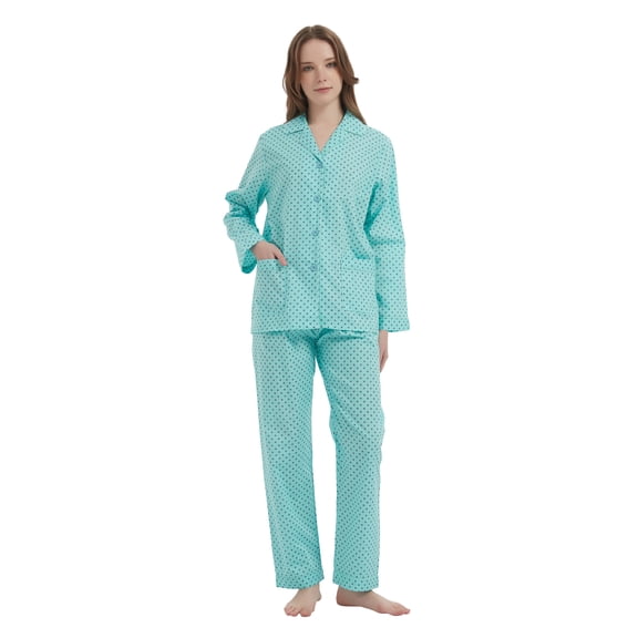 GLOBAL 100% Cotton Pajamas for Women Notch Collar Pjs Cozy Button Down Homewear with Pockets, Spring & Summer, 2-Piece, Sizes S to 3X