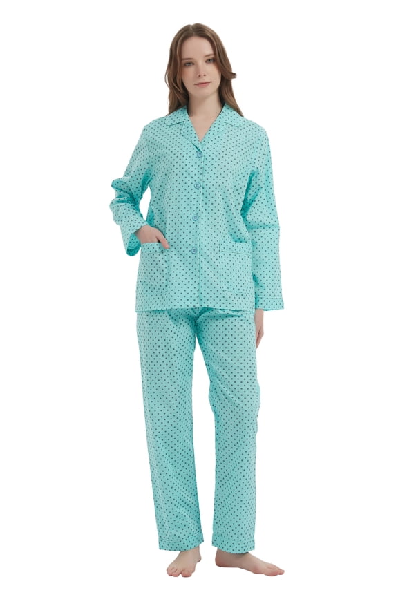 100% Cotton Pajamas for Women Notch Collar Pjs Cozy Button Down Homewear with Pockets, Spring & Summer, 2-Piece, Sizes S to 3X