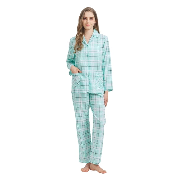 GLOBAL 100% Cotton Pajamas for Women Notch Collar Pjs Cozy Button Down Homewear with Pockets, Spring & Summer, 2-Piece, Sizes S to 3X