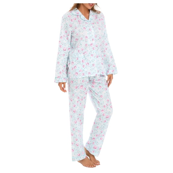 GLOBAL Womens 100% Cotton Notch Collar Pajama Set Homewear with Pockets, Spring & Summer, 2-Piece, Sizes S to 3X