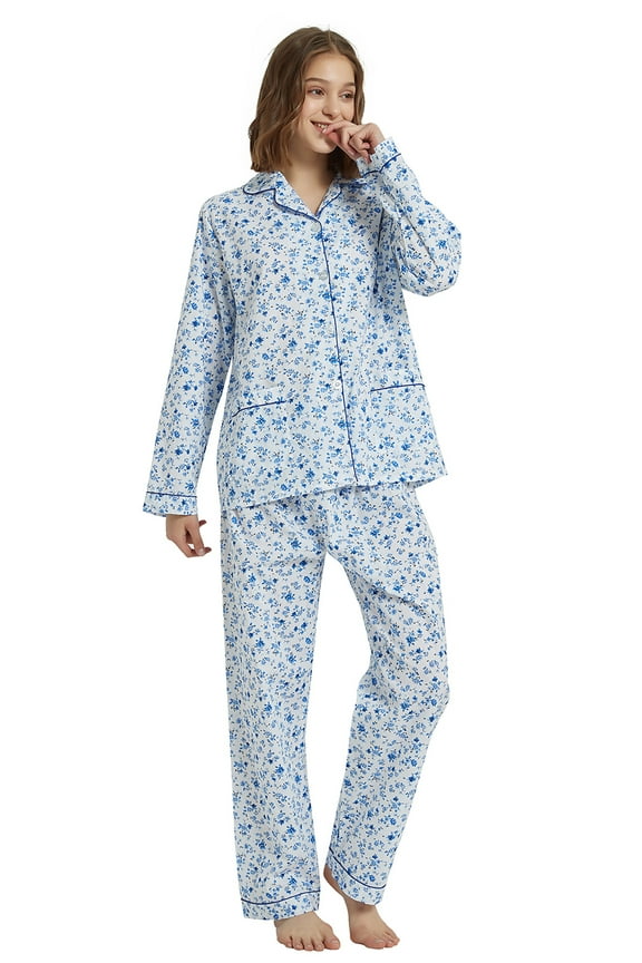 100% Cotton Pajamas for Women Notch Collar Pjs Cozy Button Down Homewear with Pockets, Spring & Summer, 2-Piece, Sizes S to 3X