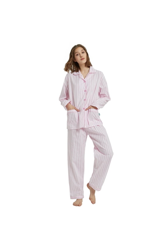Womens 100% Cotton Notch Collar Pajama Set Homewear with Pockets, Spring & Summer, 2-Piece, Sizes S to 3X