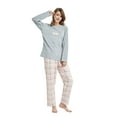 thumbnail image 1 of GLOBAL Women's Pajama Set Long Sleeve Coral Fleece Top & Cotton Flannel Elastic Waist Pants S-XXL, 1 of 6