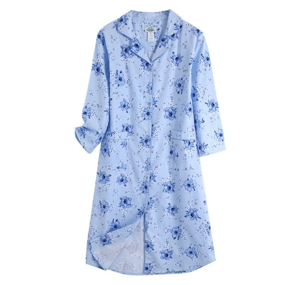 GLOBAL 100% Cotton Long Sleeve Button-Front Nightgown | Sleepwear for Women | Comfortable Loungewear (Sizes S-XXL)
