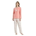 thumbnail image 1 of GLOBAL Women's Pajama Set Long Sleeve Coral Fleece Top & Cotton Flannel Elastic Waist Pants S-XXL, 1 of 6