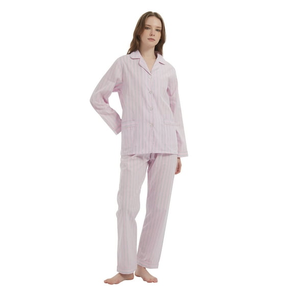 GLOBAL Womens 100% Cotton Notch Collar Pajama Set Homewear with Pockets, Spring & Summer, 2-Piece, Sizes S to 3X