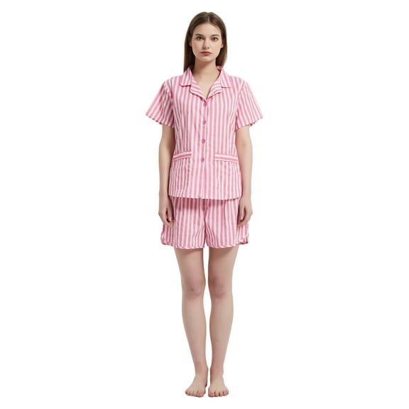 GLOBAL Womens Pajama Set Short Sleeve PJs for Women cotton Pajamas Summer Sleepwear, 2-Piece, Sizes XS to XXL