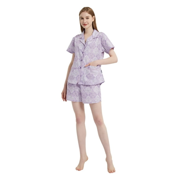 GLOBAL Womens Pajama Set Short Sleeve PJs for Women cotton Pajamas Summer Sleepwear, 2-Piece, Sizes XS to XXL