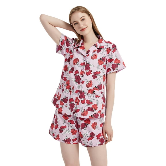GLOBAL Womens Pajama Set Short Sleeve PJs for Women cotton Pajamas Summer Sleepwear, 2-Piece, Sizes XS to XXL