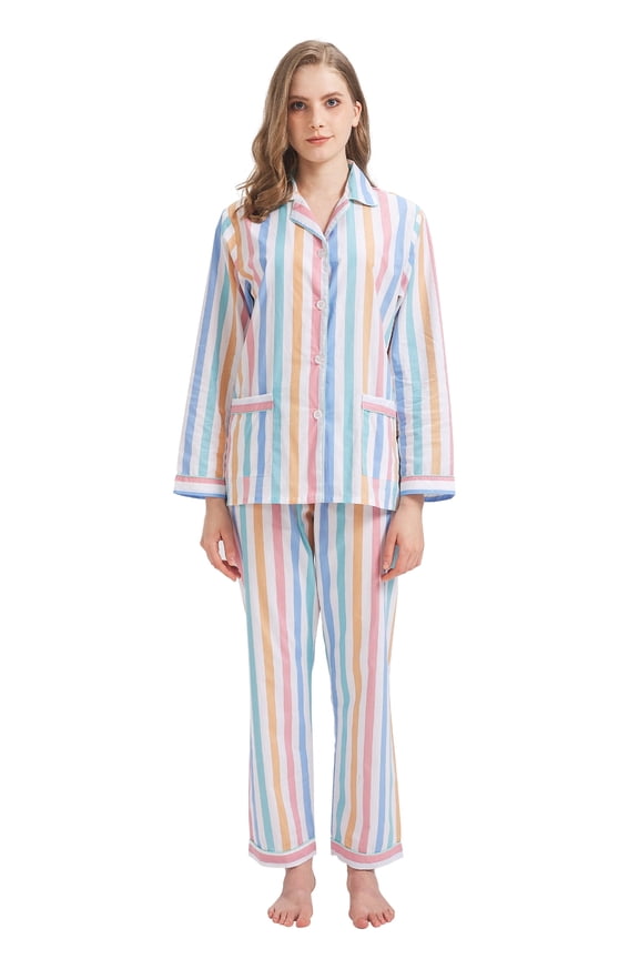 100% Cotton Pajamas for Women Notch Collar Pjs Cozy Button Down Homewear with Pockets, Spring & Summer, 2-Piece, Sizes S to 3X