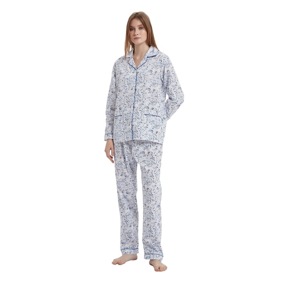 GLOBAL Womens 100% Cotton Notch Collar Pajama Set Homewear with Pockets, Spring & Summer, 2-Piece, Sizes S to 3X