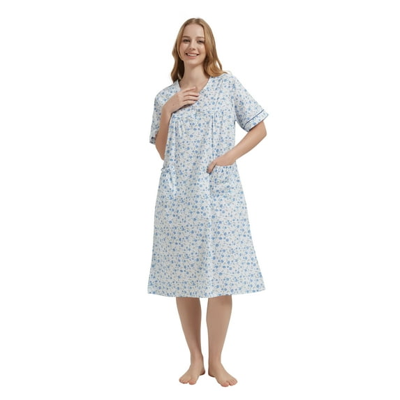 GLOBAL Womens Cotton Nightgowns Sleepwear Short Sleeve Pajama Dress Nightshirts, Sizes S to 3X