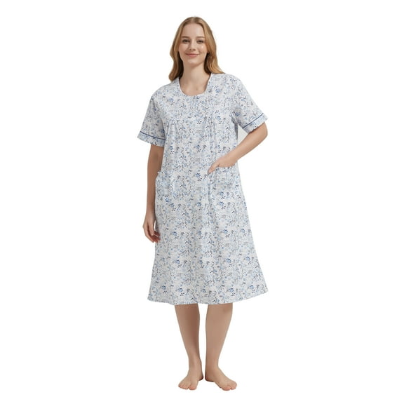 GLOBAL Womens Cotton Nightgowns Sleepwear Short Sleeve Pajama Dress Nightshirts, Sizes S to 3X