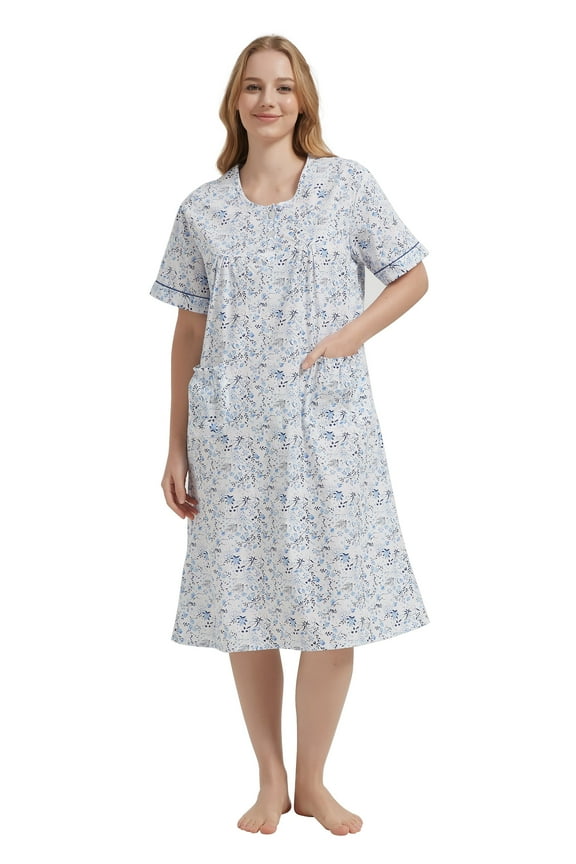 Womens Cotton Nightgowns Sleepwear Short Sleeve Pajama Dress Nightshirts, Sizes S to 3X