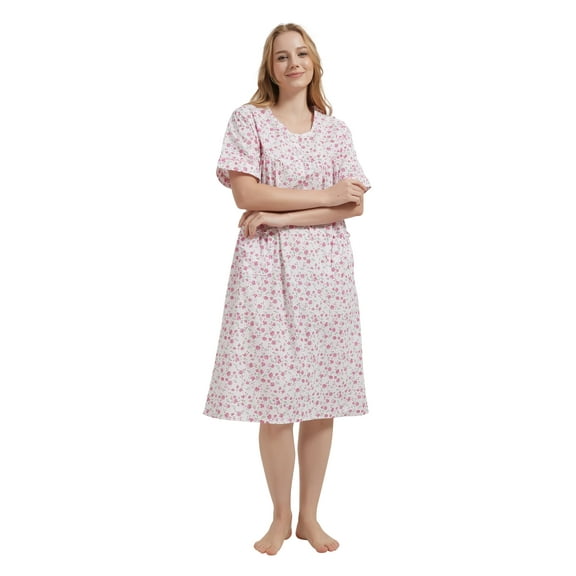 GLOBAL Womens Cotton Nightgowns Sleepwear Short Sleeve Pajama Dress Nightshirts, Sizes S to 3X