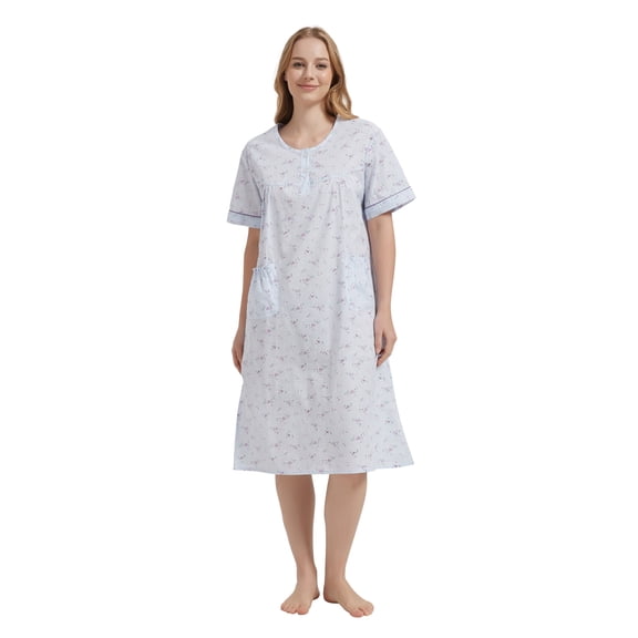 GLOBAL Womens Cotton Nightgowns Sleepwear Short Sleeve Pajama Dress Nightshirts, Sizes S to 3X