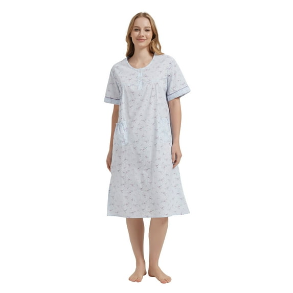 GLOBAL Womens Cotton Nightgowns Sleepwear Short Sleeve Pajama Dress Nightshirts, Sizes S to 3X