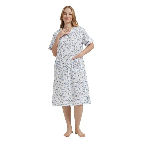 GLOBAL Womens Cotton Nightgowns Sleepwear Short Sleeve Pajama Dress Nightshirts, Sizes S to 3X