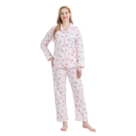 GLOBAL Womens Cotton Pajama Sets Long Sleeve Button Down Sleepwear Comfy Loungewear Soft Pjs Set Light Pink Tiny Floral L