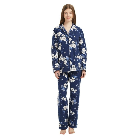 GLOBAL Women's 100% Cotton Flannel Pajama Set - Cozy Winter 2-Piece Loungewear with Button-Down Top & Pants, Size S-3XL