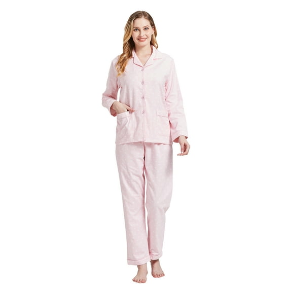 GLOBAL Women's 100% Cotton Flannel Pajama Set - Cozy Winter 2-Piece Loungewear with Button-Down Top & Pants, Size S-3XL