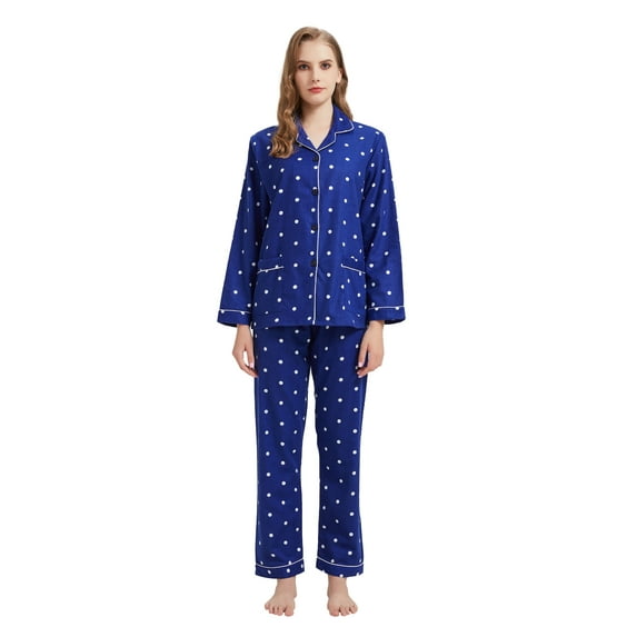 GLOBAL Womens Flannel Cotton Pajama Set Long PJs Flannel Loungewear Sleepwear,Size S-3XL