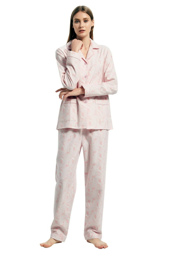 Womens Flannel Cotton Pajama Set Long PJs Flannel Loungewear Sleepwear,Size S-3XL