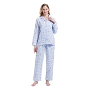 GLOBAL Womens Cotton Flannel Pajama Set - Cozy Winter 2-Piece Loungewear with Button-Down Top & Pants, Size S-3XL